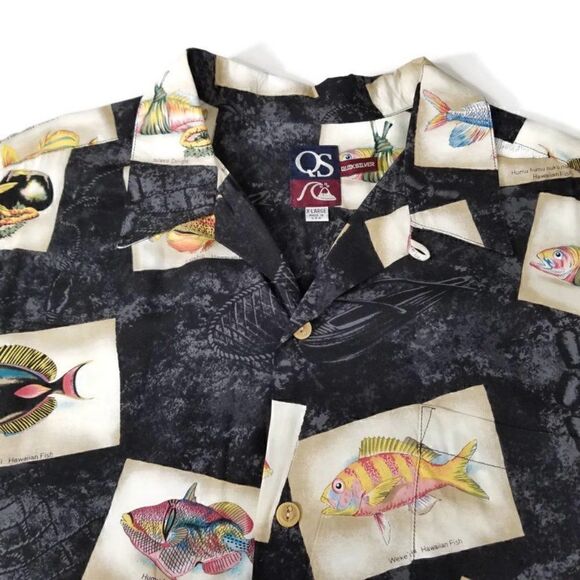 Quiksilver Qs Mens Xl Hawaiian Fish Rayon Button Up S/s Camp Shirt Made In Usa - Picture 7 of 12